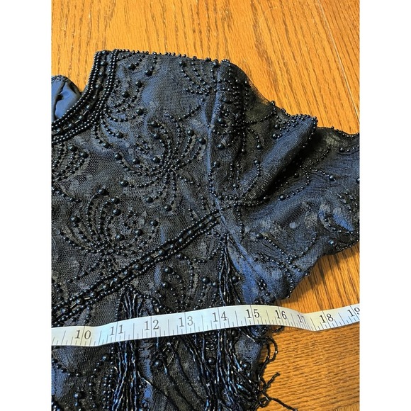 Vtg Black Beaded Cocktail Dress‎ Sz Small Silk Flapper Fairy Whimsigoth Prom - Picture 8 of 13